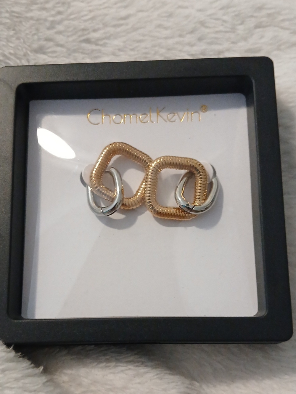 CHANEL Two-Tone Gold and Silver Square Link Earrings